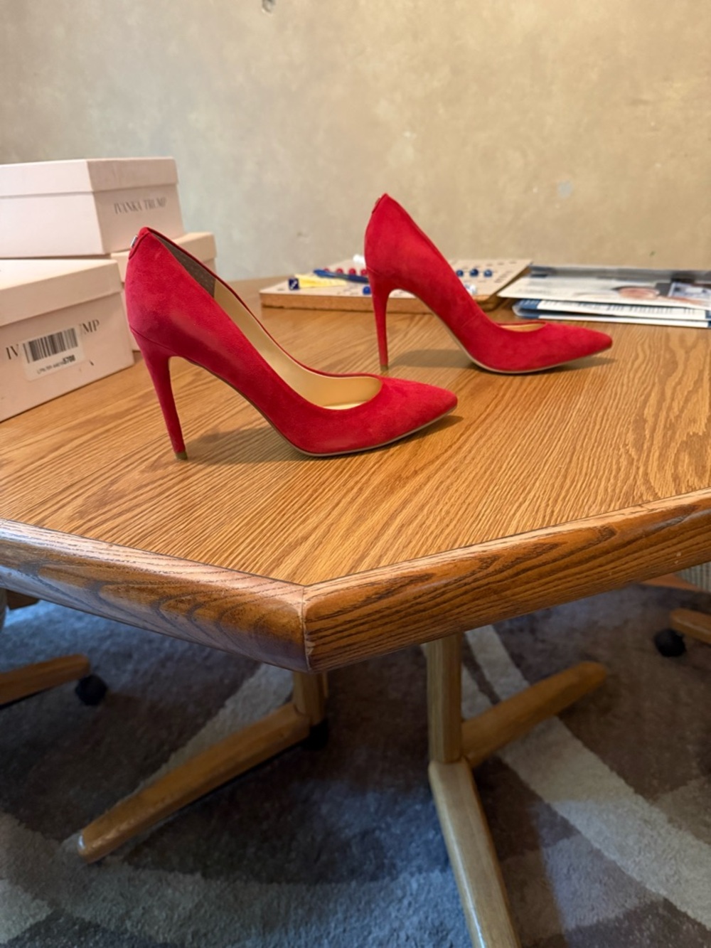 Ivanka Trump Red Suede Pointed-Toe Stiletto Pumps